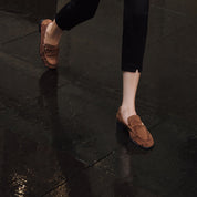 Brown Suede Penny Loafers with Hardware