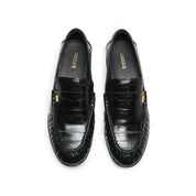 Black Suede Penny Loafers with Hardware