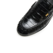 Black Suede Penny Loafers with Hardware