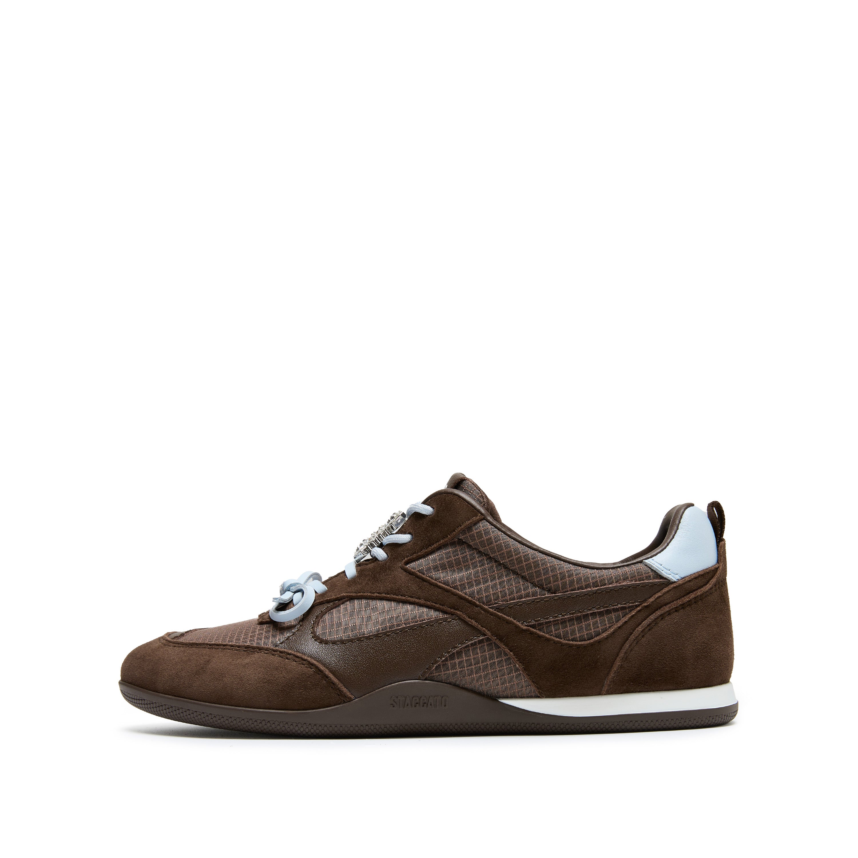 Brown Crystal Embellished Casual Sneakers
