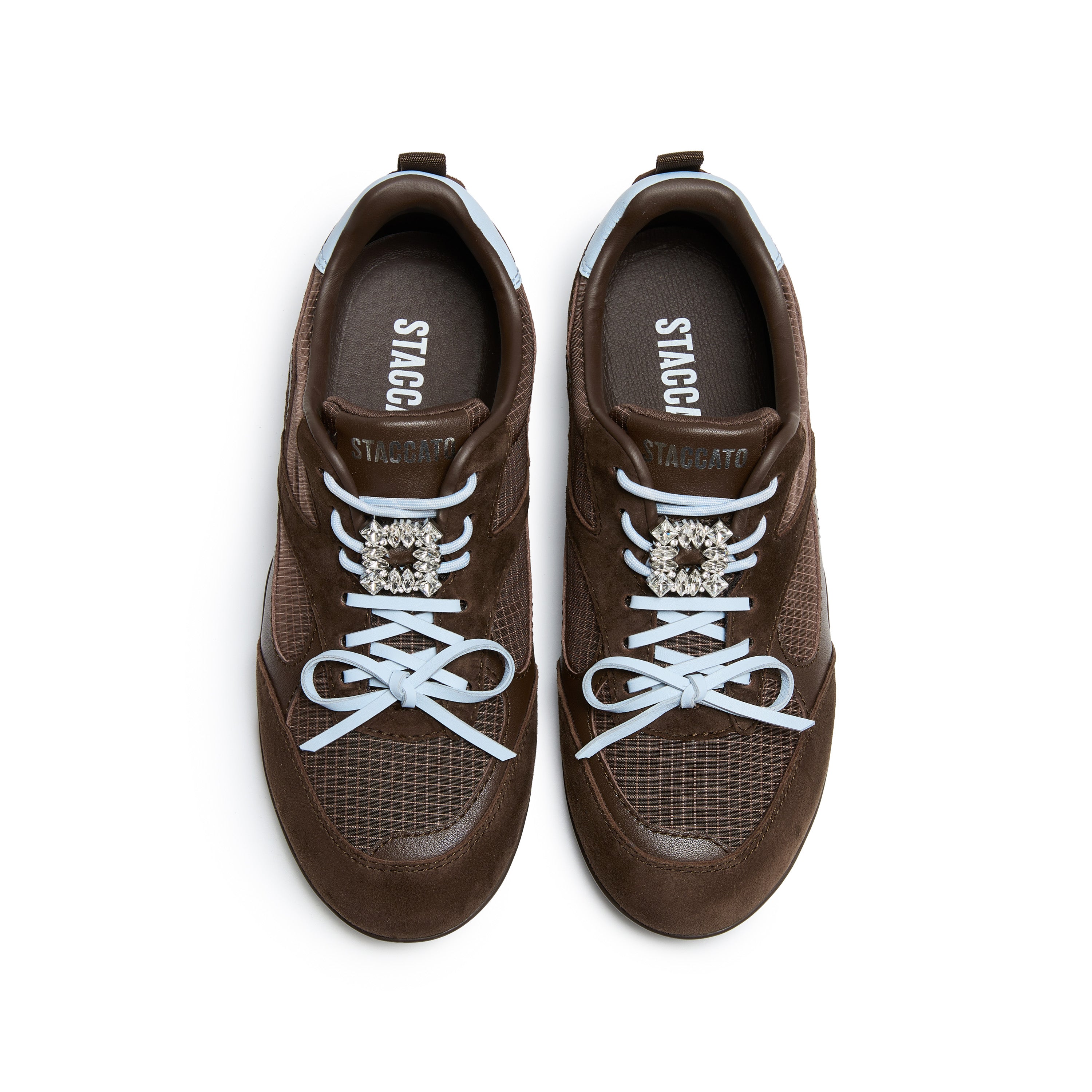 Brown Crystal Embellished Casual Sneakers