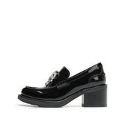 Patent Leather Crystal Bow Block Heel Loafers