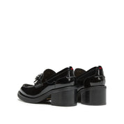 Patent Leather Crystal Bow Block Heel Loafers