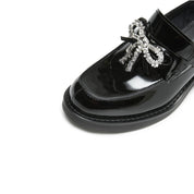 Patent Leather Crystal Bow Block Heel Loafers