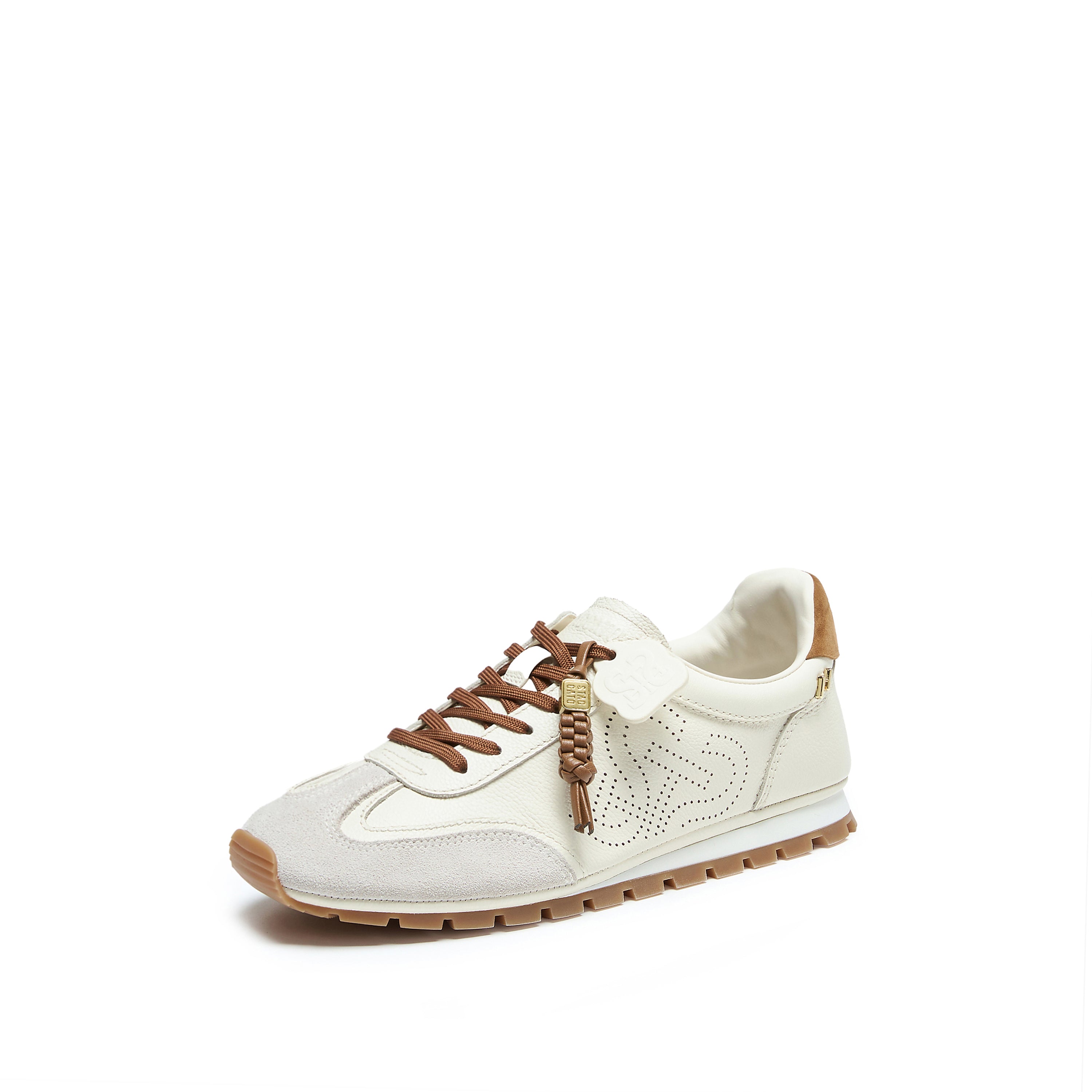 Perforated ST Logo Suede Patchwork Flat Sneakers