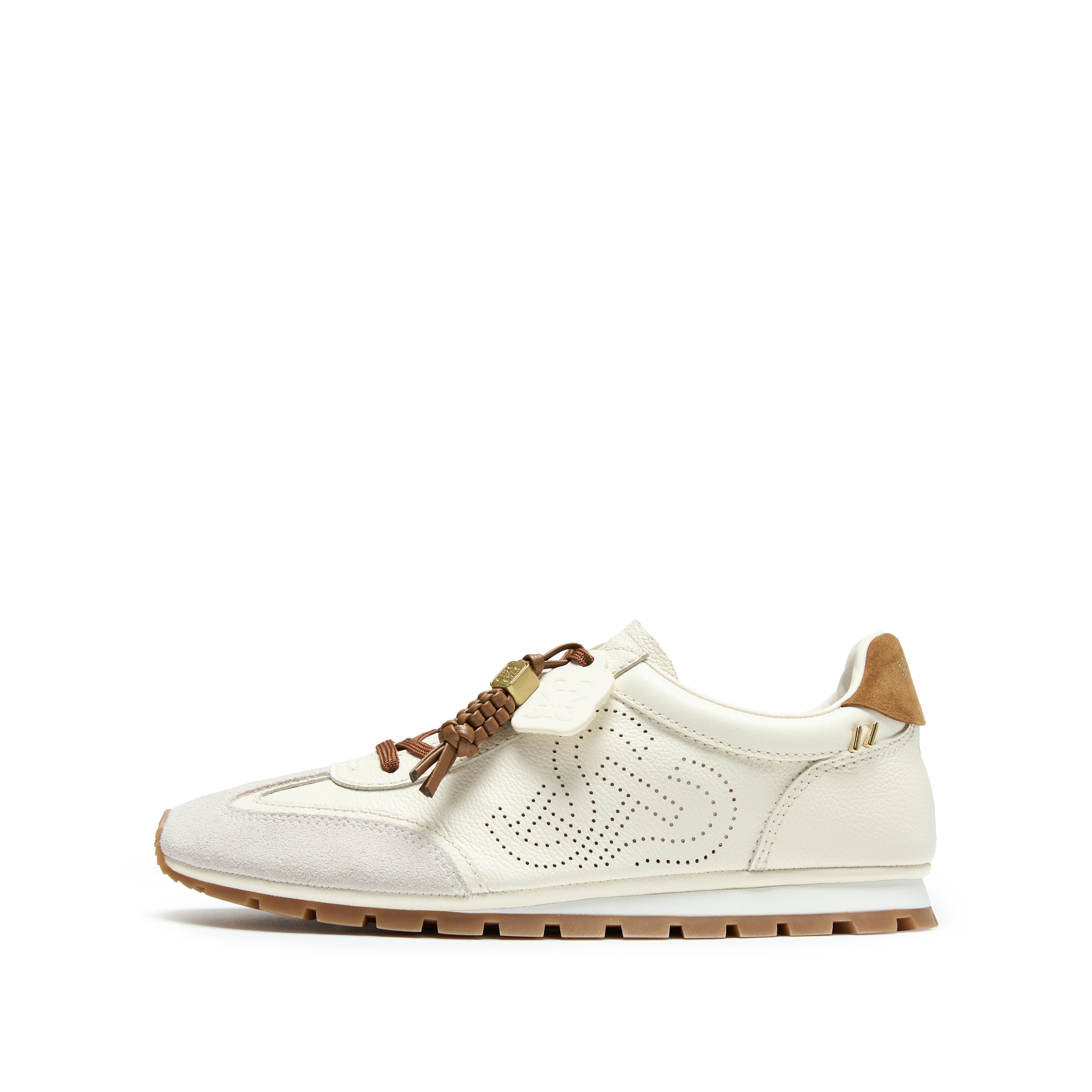 Perforated ST Logo Suede Patchwork Flat Sneakers