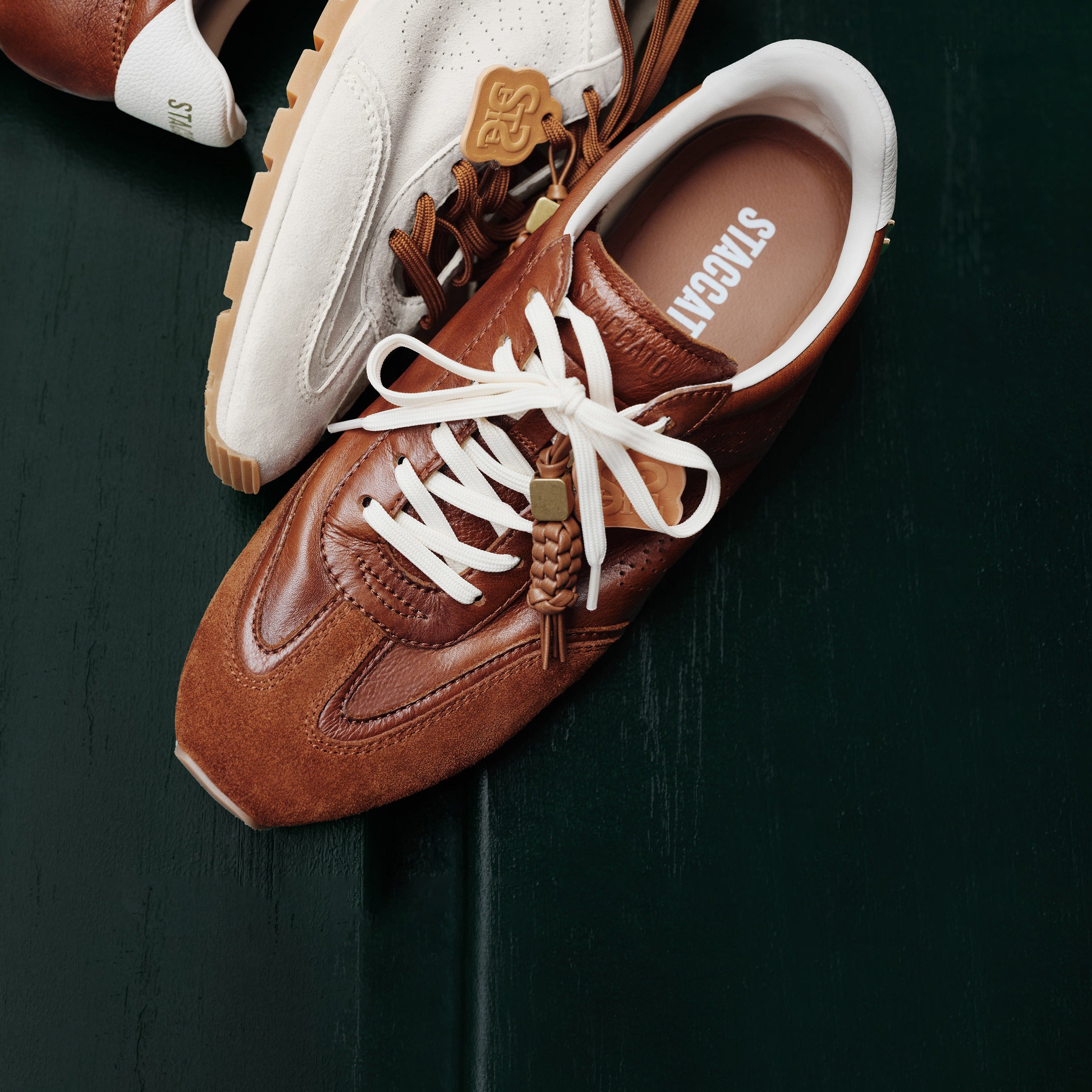 Perforated ST Logo Suede Patchwork Flat Sneakers