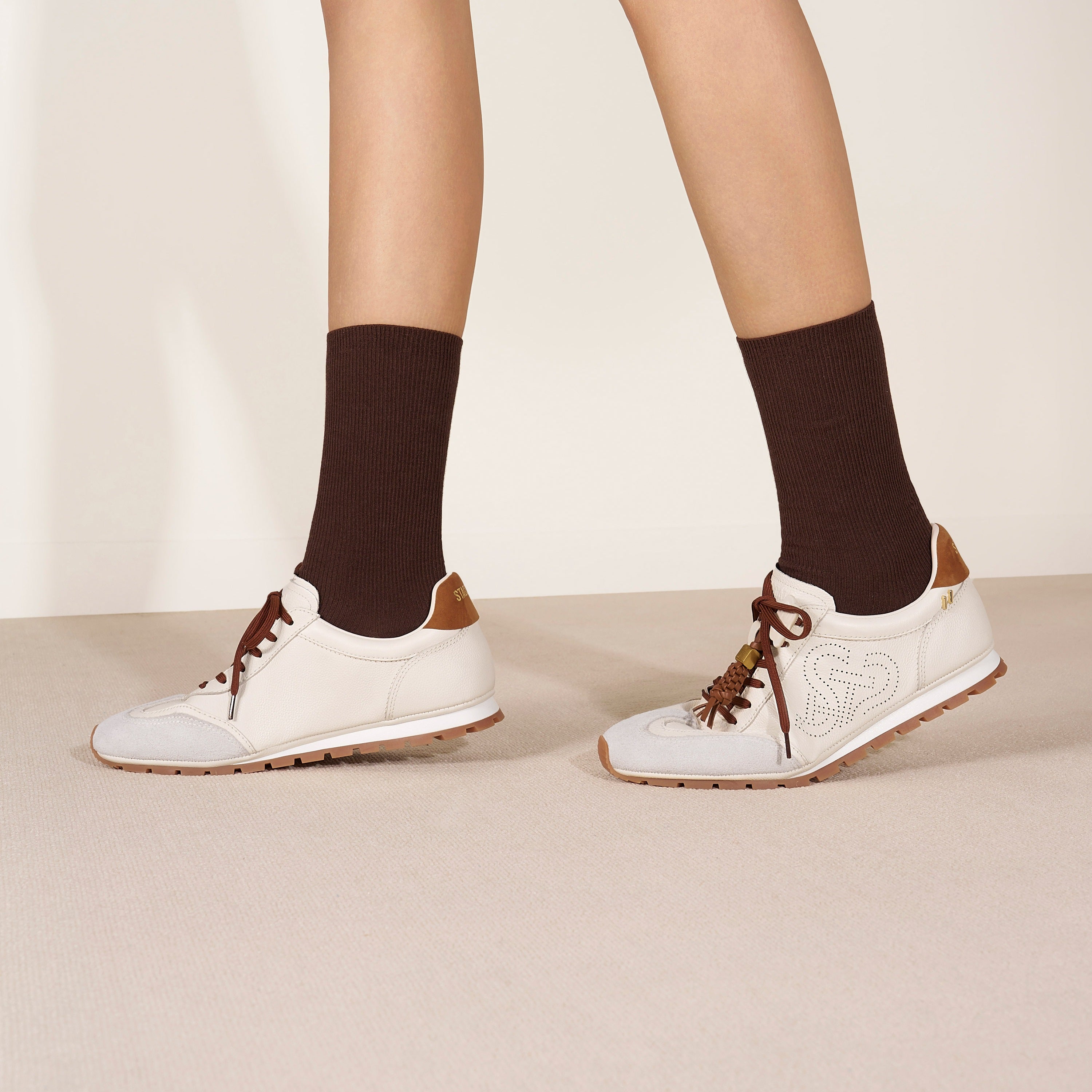 Perforated ST Logo Suede Patchwork Flat Sneakers