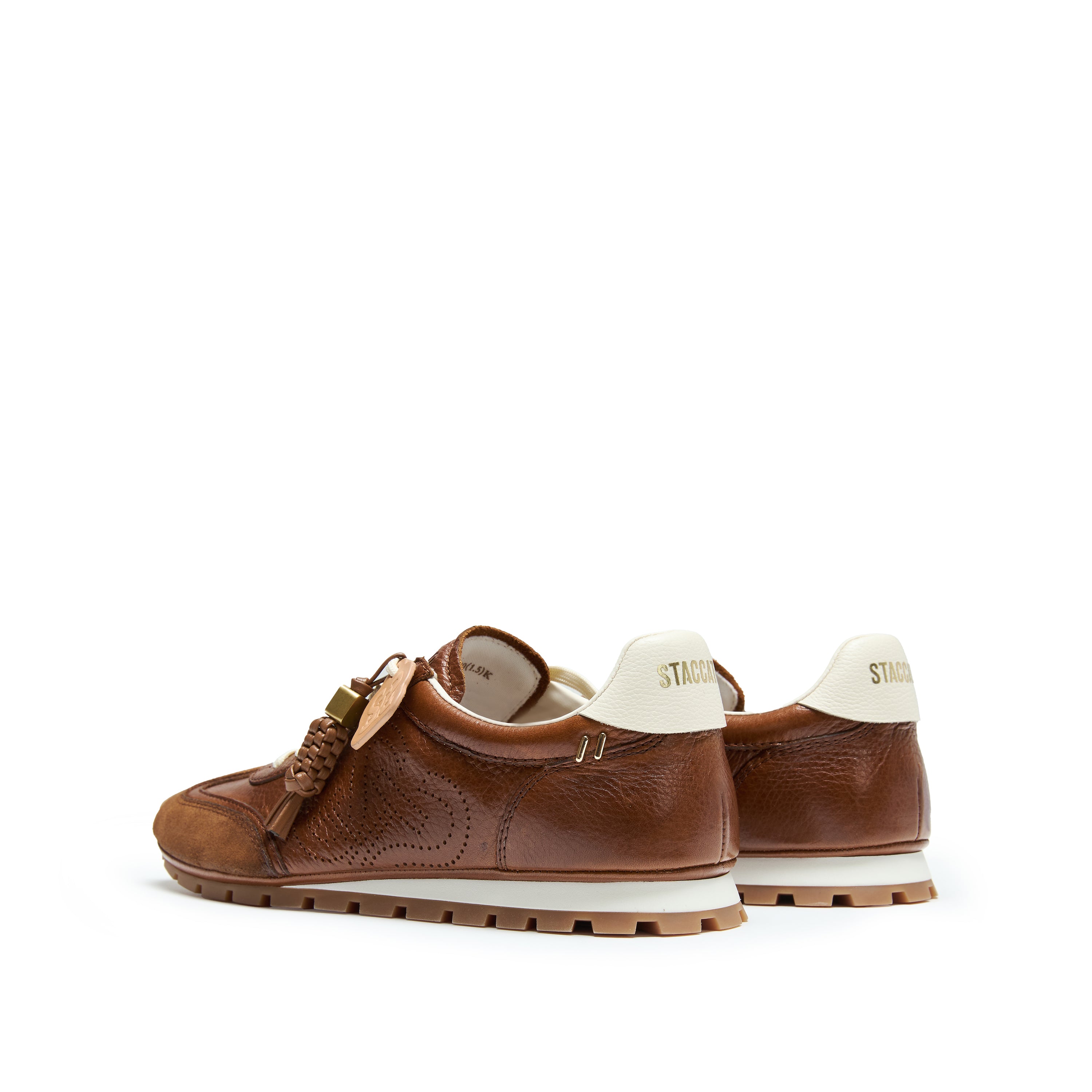 Brown Perforated ST Logo Suede Patchwork Flat Sneakers