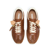 Brown Perforated ST Logo Suede Patchwork Flat Sneakers
