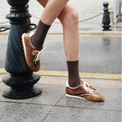 Brown Perforated ST Logo Suede Patchwork Flat Sneakers