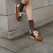 Brown Perforated ST Logo Suede Patchwork Flat Sneakers