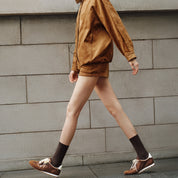 Brown Perforated ST Logo Suede Patchwork Flat Sneakers