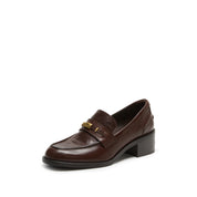 Brown Metal Hardware Block Heel Loafers