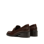 Brown Metal Hardware Block Heel Loafers