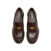 Brown Metal Hardware Block Heel Loafers
