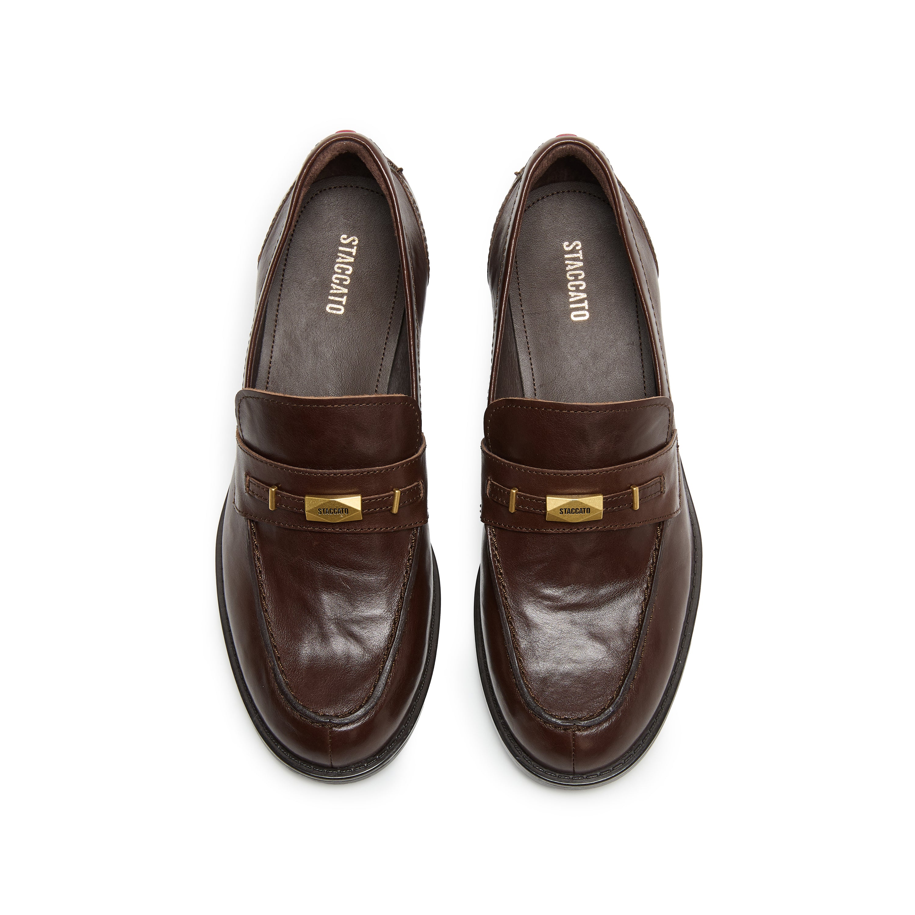 Brown Metal Hardware Block Heel Loafers