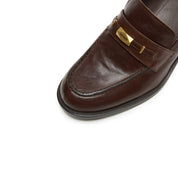 Brown Metal Hardware Block Heel Loafers