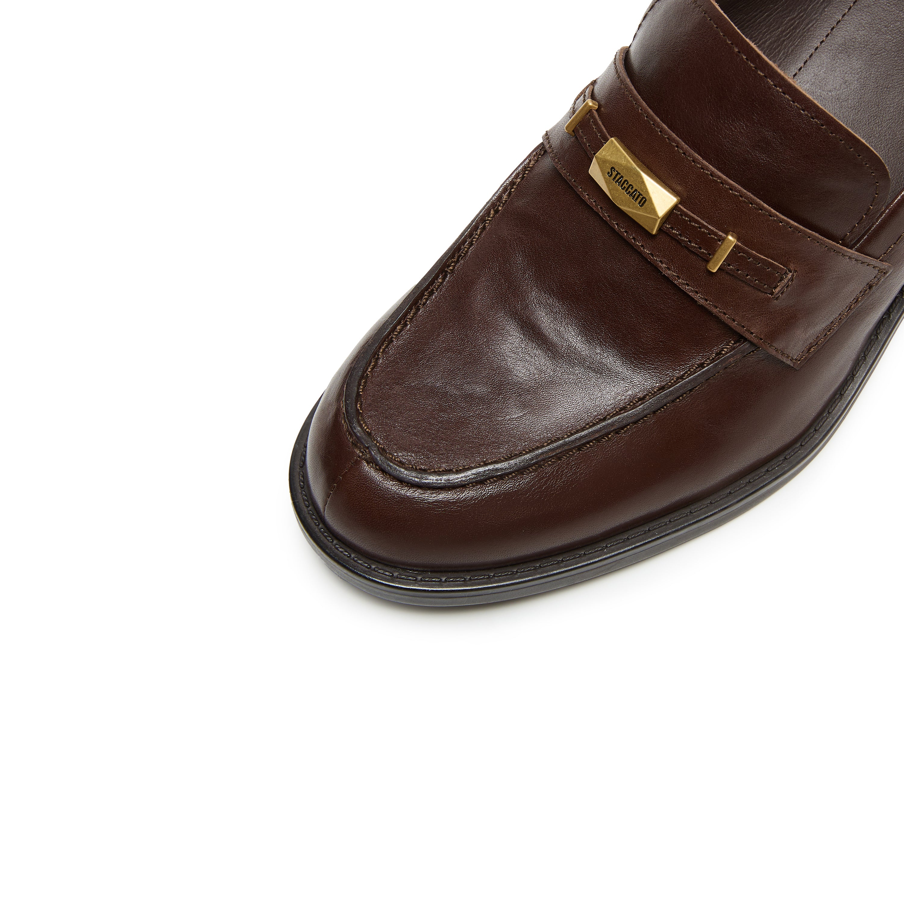 Brown Metal Hardware Block Heel Loafers
