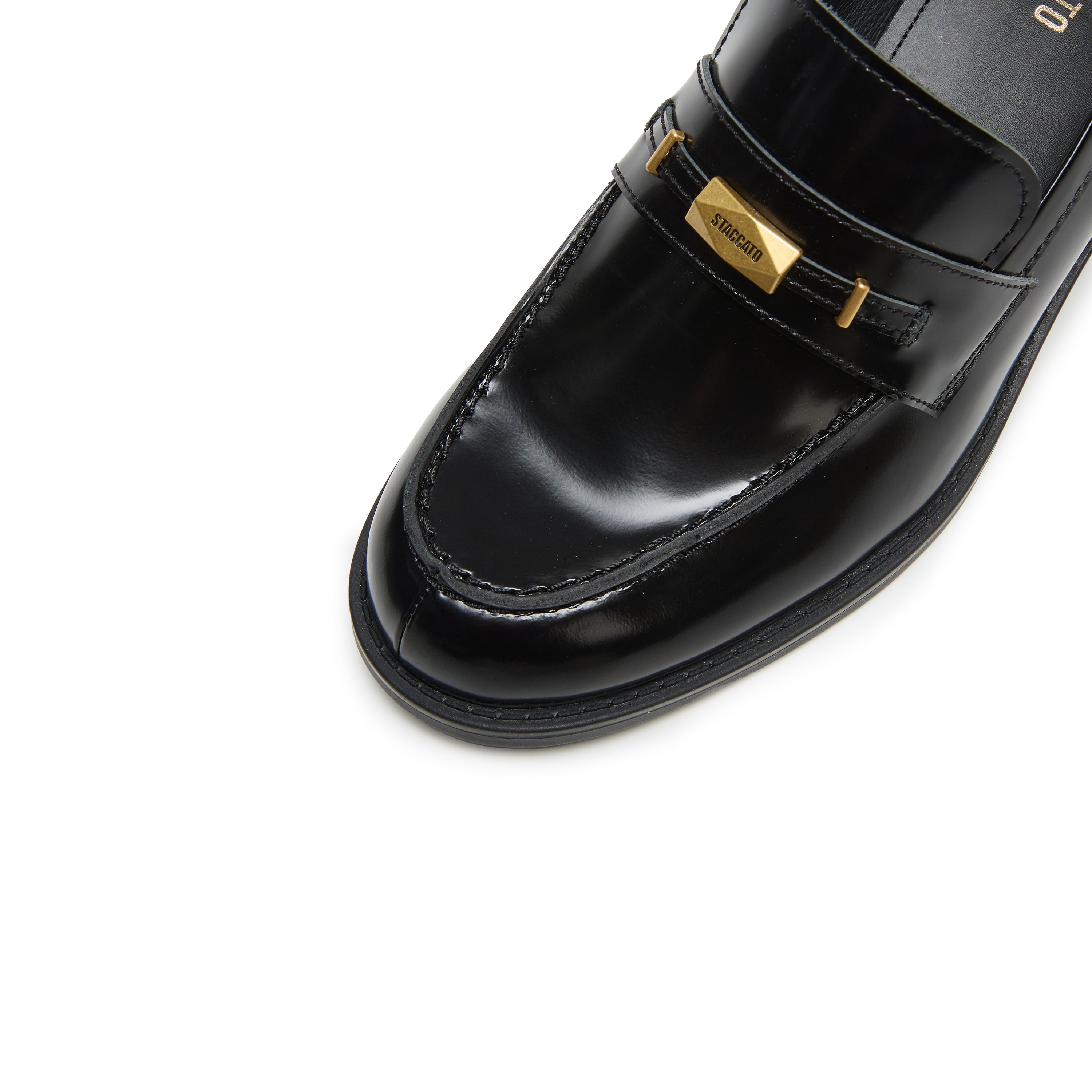 Black Metal Hardware Block Heel Loafers