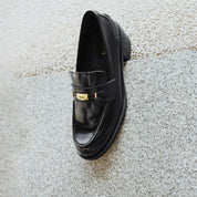 Black Metal Hardware Block Heel Loafers