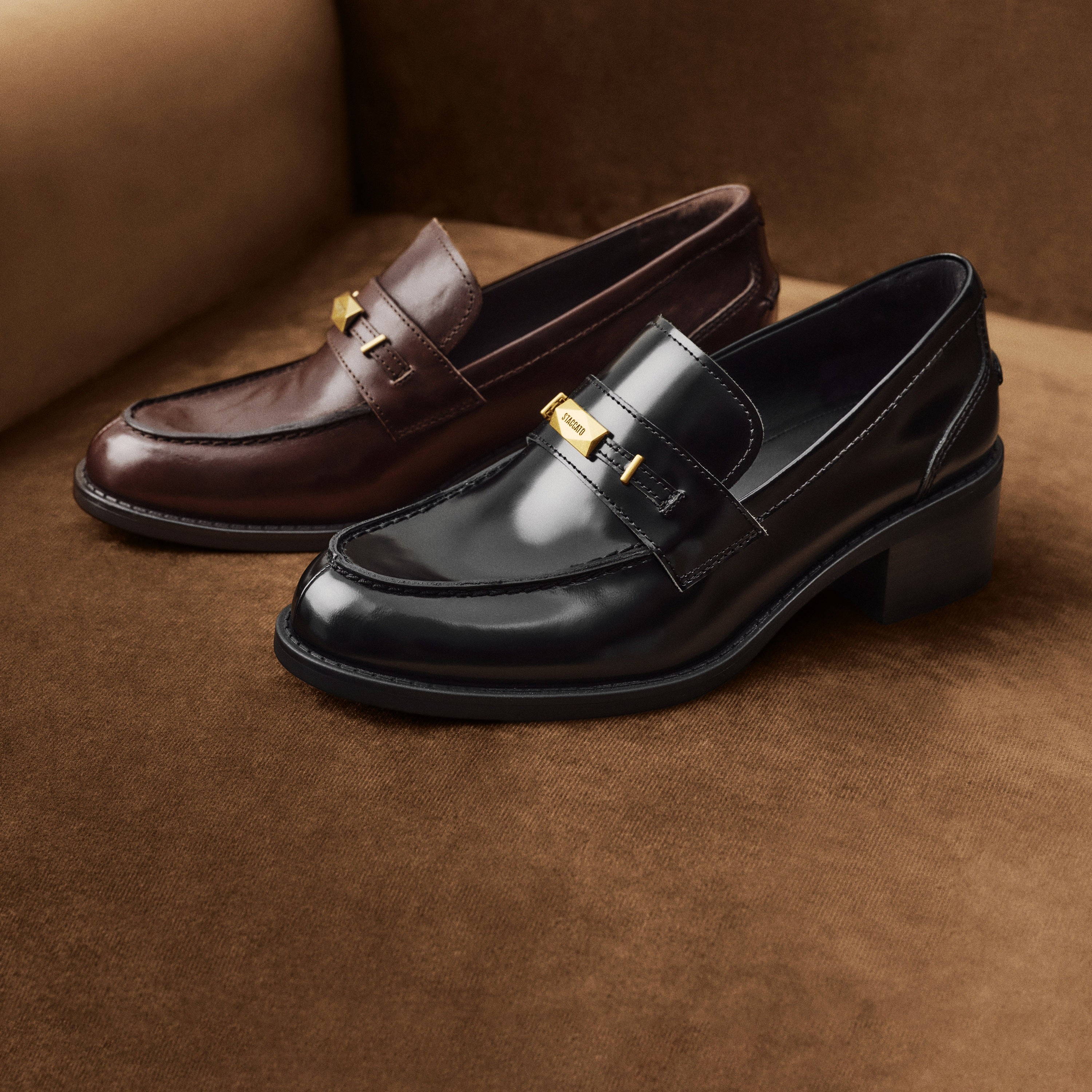 Black Metal Hardware Block Heel Loafers