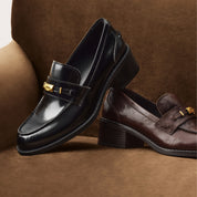 Black Metal Hardware Block Heel Loafers
