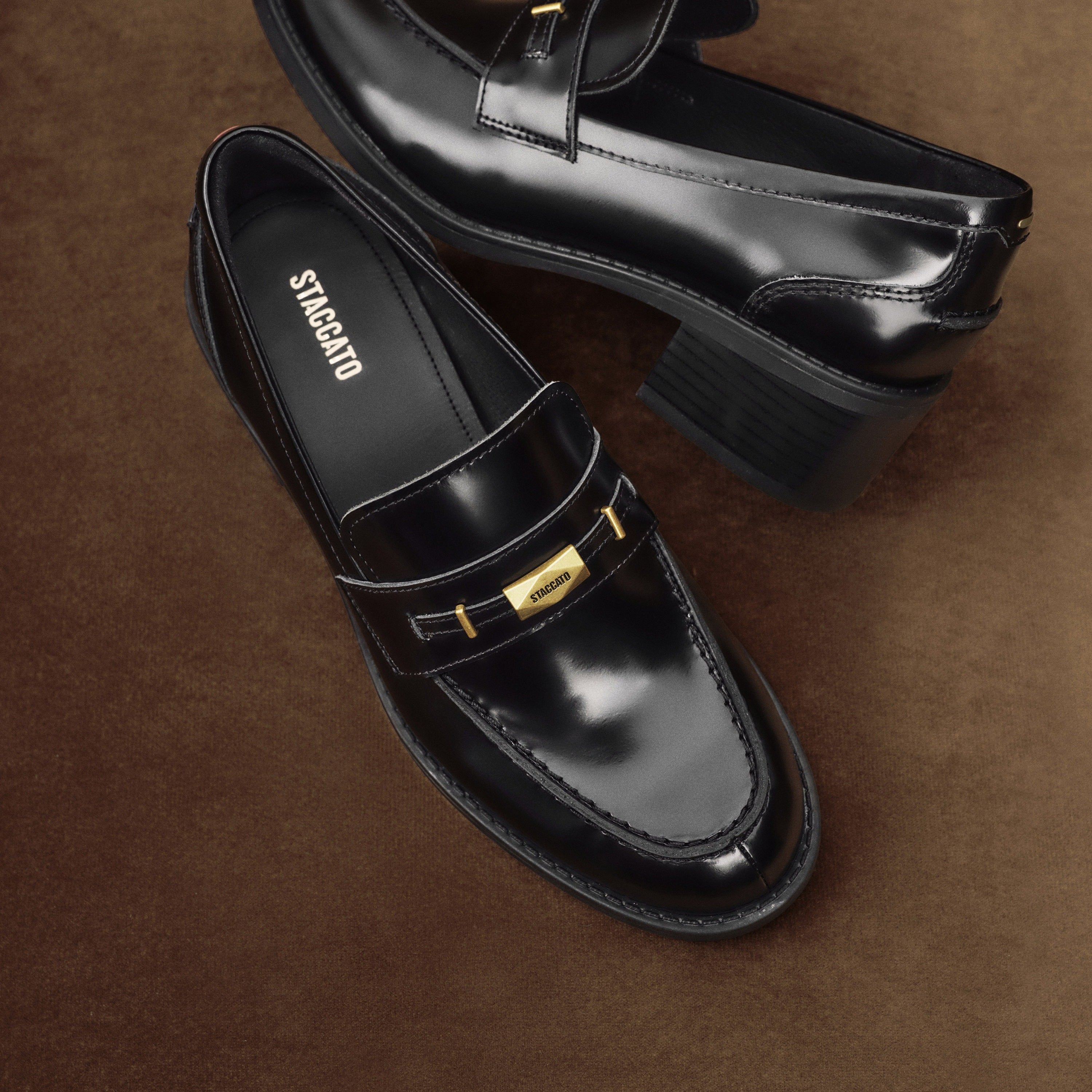 Black Metal Hardware Block Heel Loafers