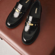 Black Metal Hardware Block Heel Loafers