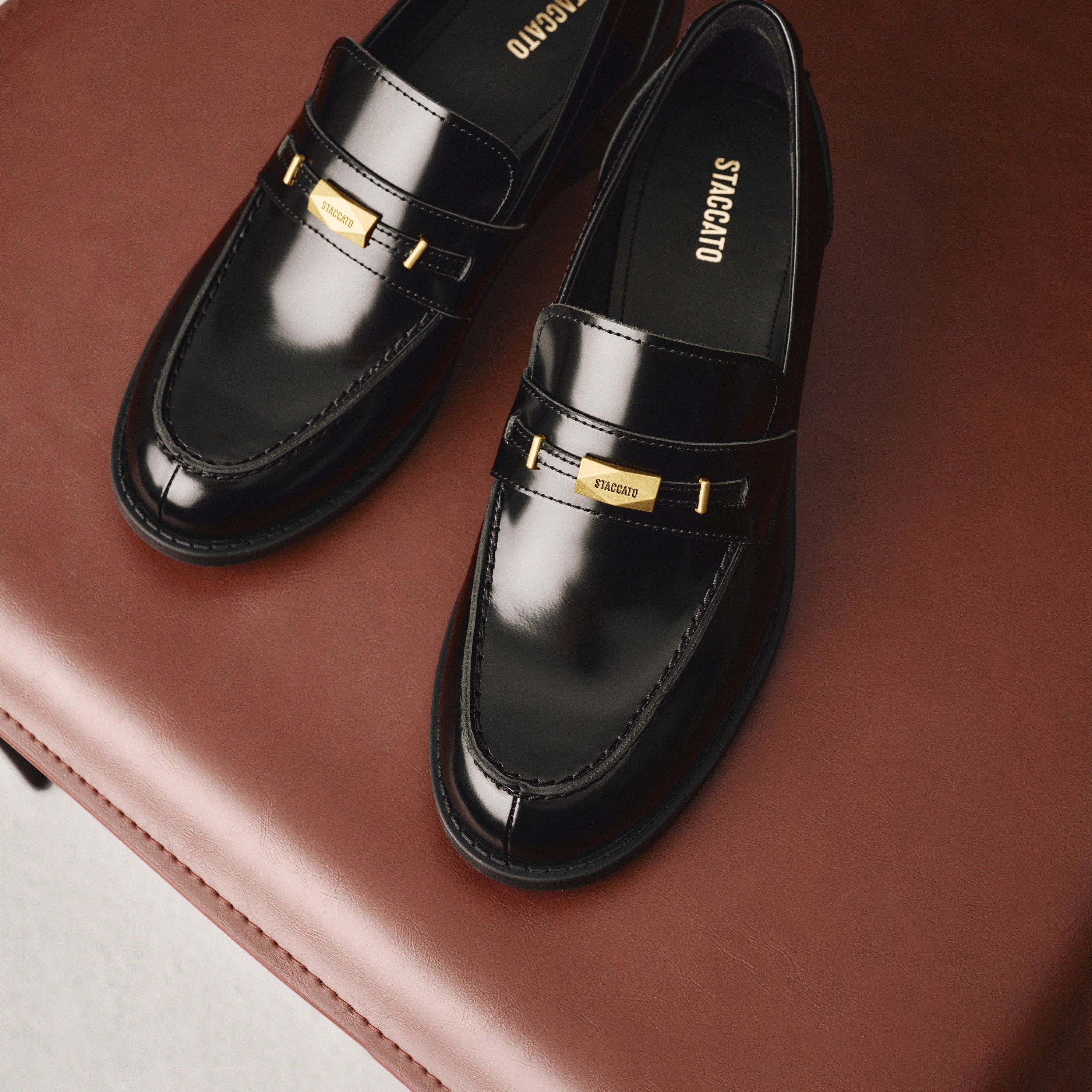 Black Metal Hardware Block Heel Loafers