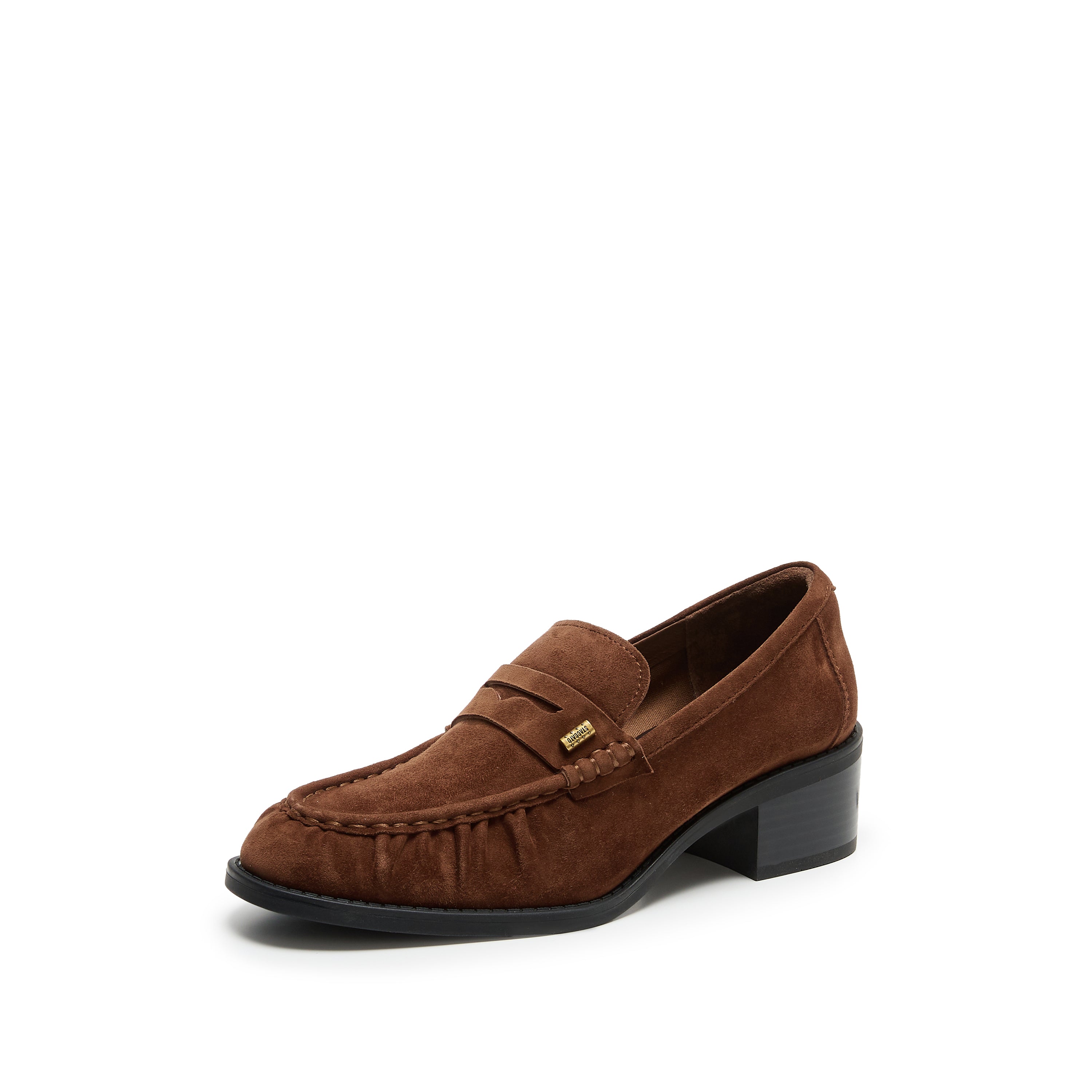 Brown Suede Block Heel Penny Loafers