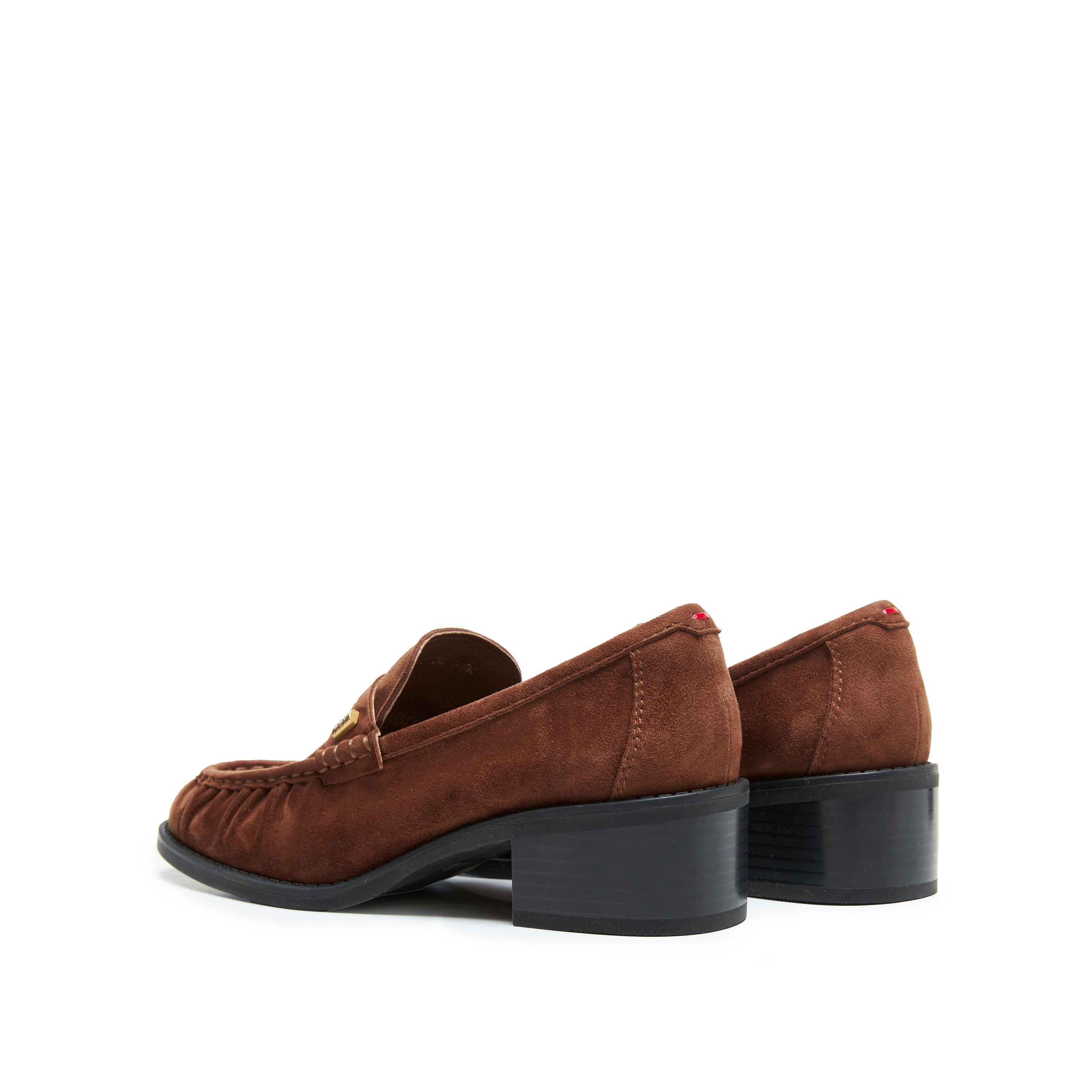 Brown Suede Block Heel Penny Loafers
