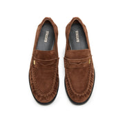Brown Suede Block Heel Penny Loafers