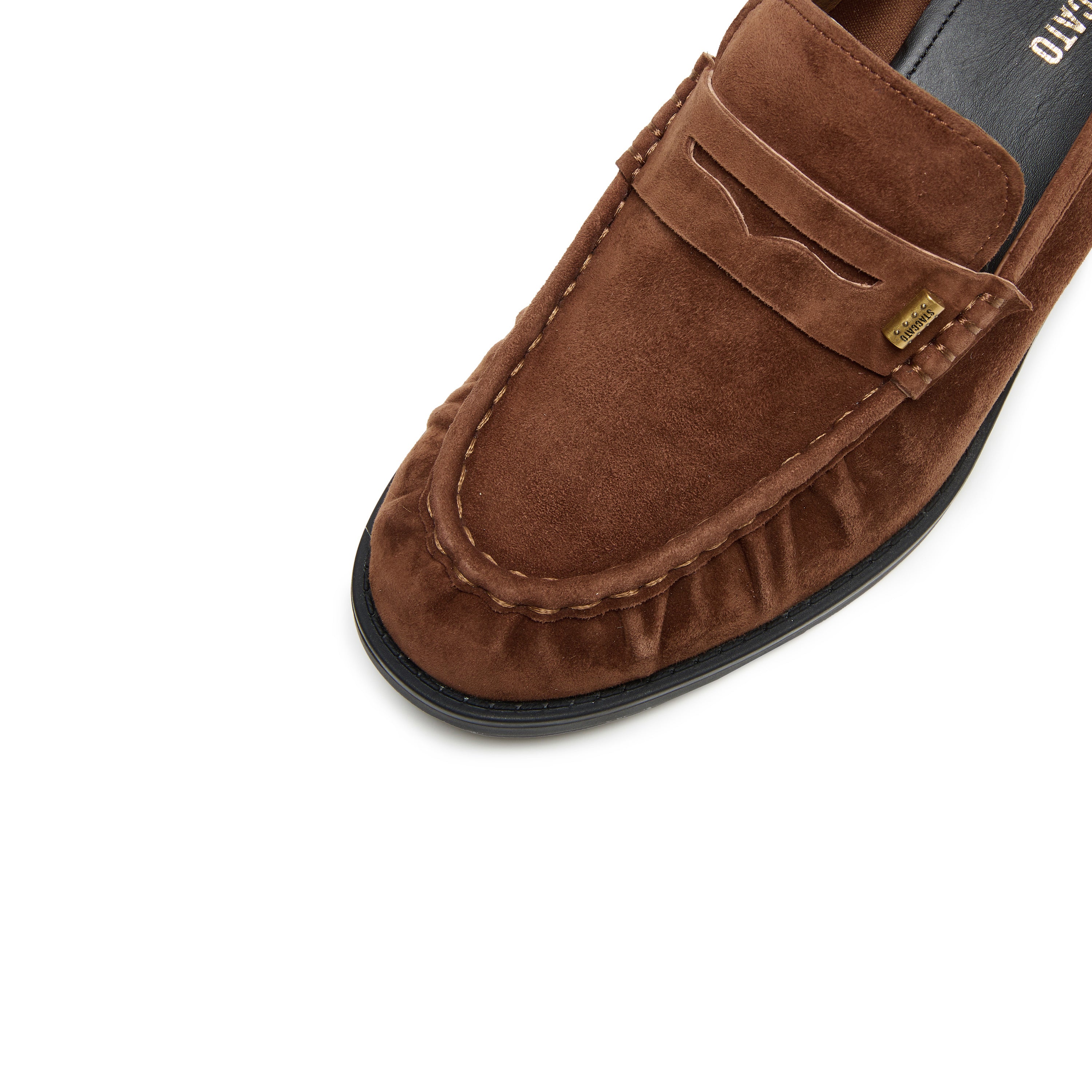 Brown Suede Block Heel Penny Loafers