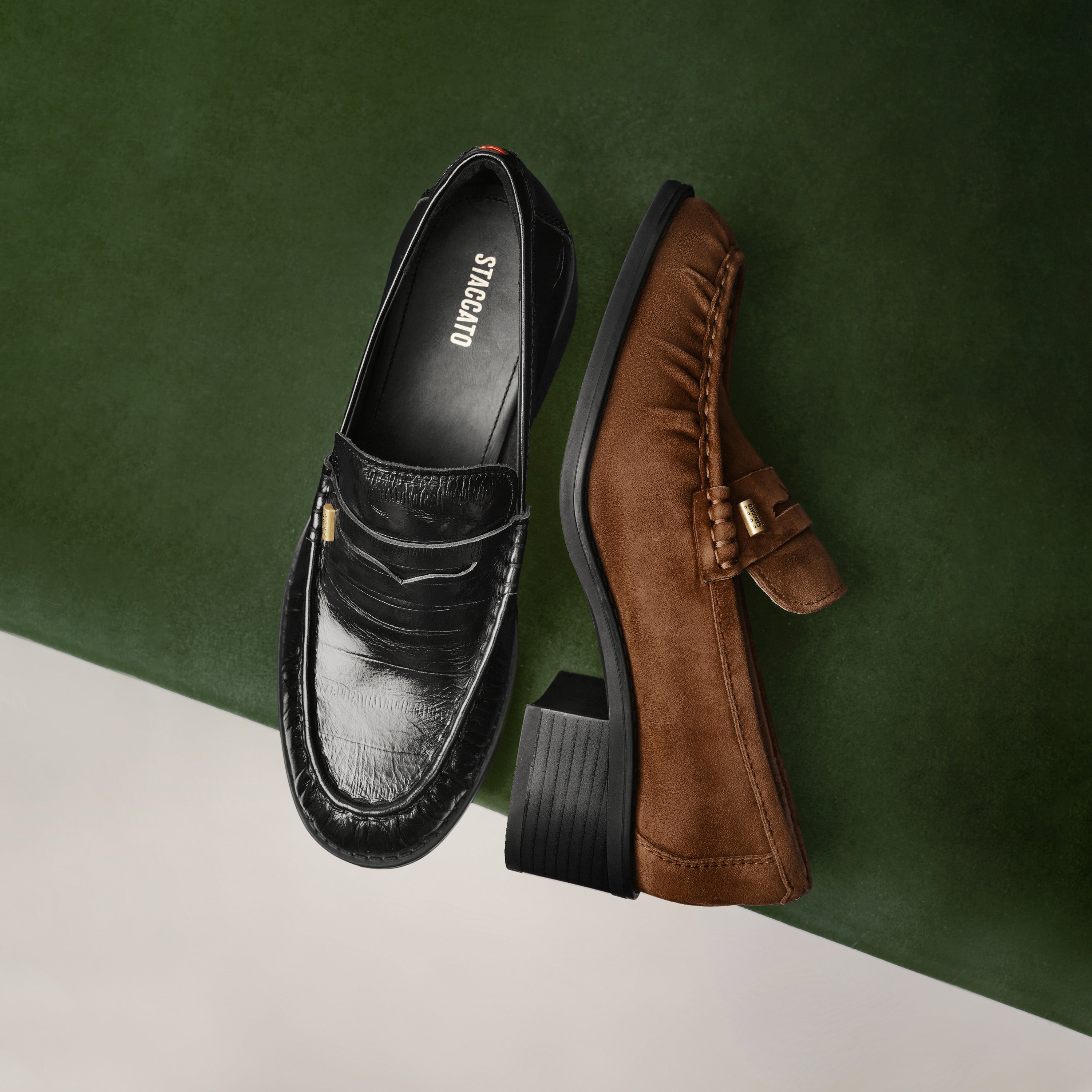 Brown Suede Block Heel Penny Loafers