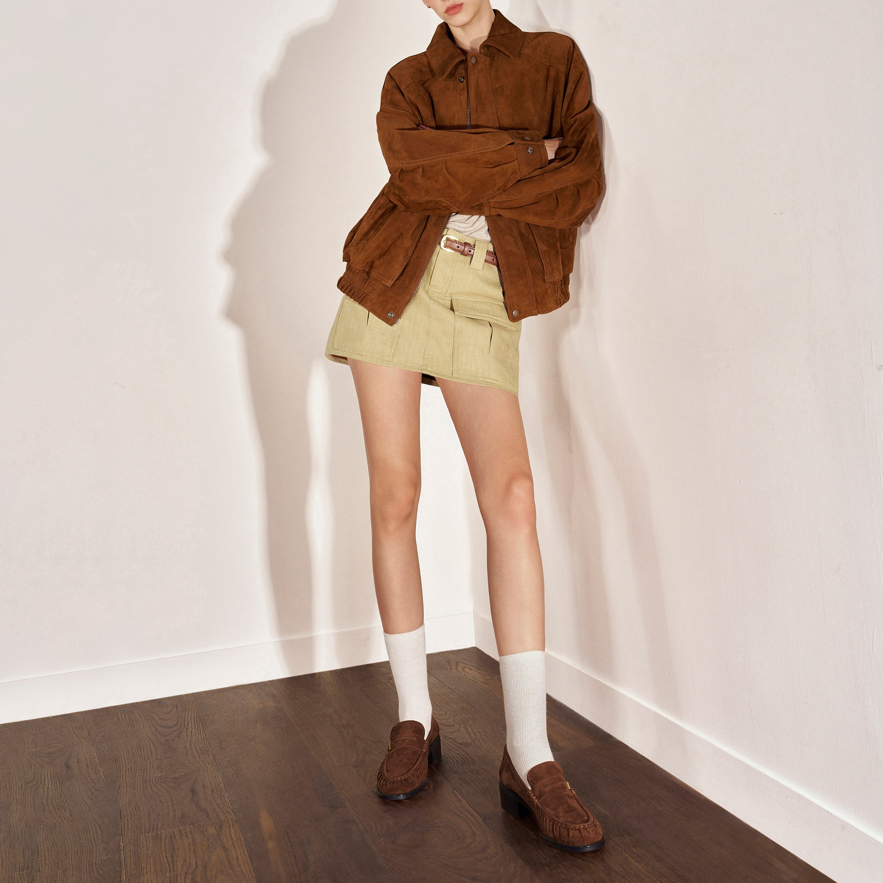 Brown Suede Block Heel Penny Loafers