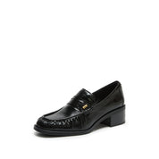 Black Suede Block Heel Penny Loafers