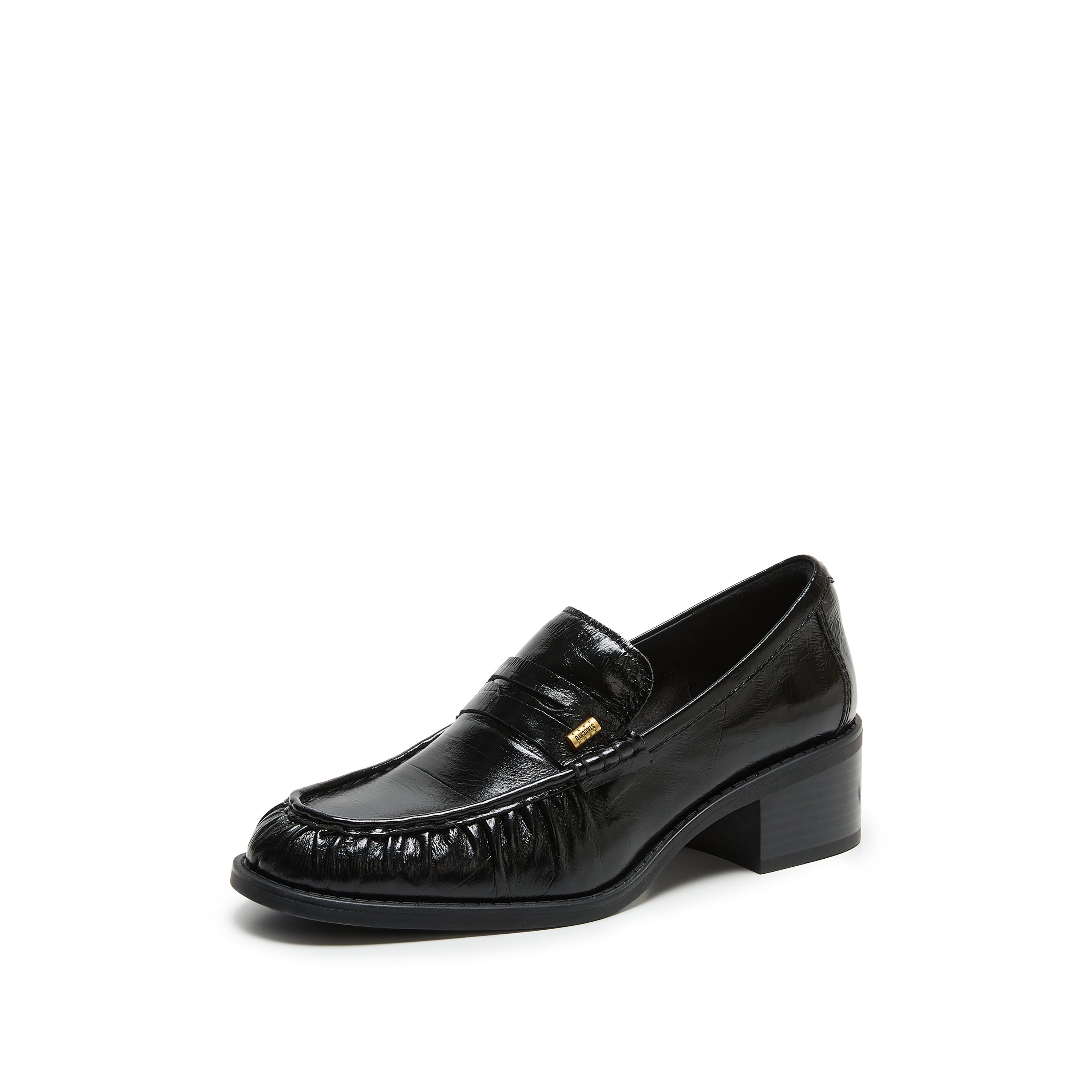 Black Suede Block Heel Penny Loafers
