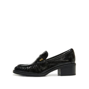 Black Suede Block Heel Penny Loafers