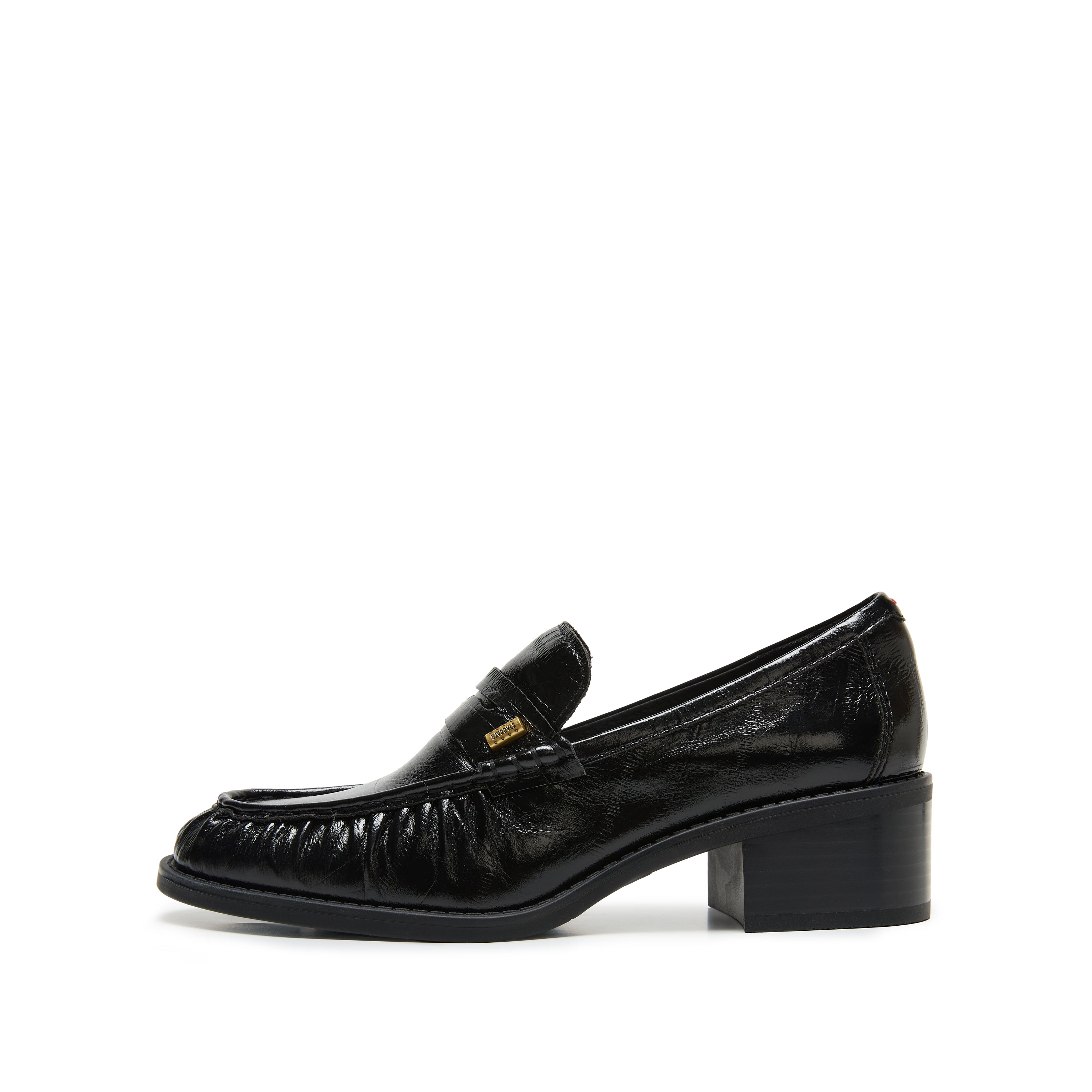 Black Suede Block Heel Penny Loafers
