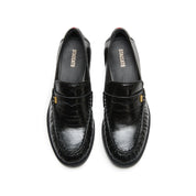 Black Suede Block Heel Penny Loafers
