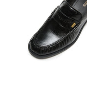 Black Suede Block Heel Penny Loafers