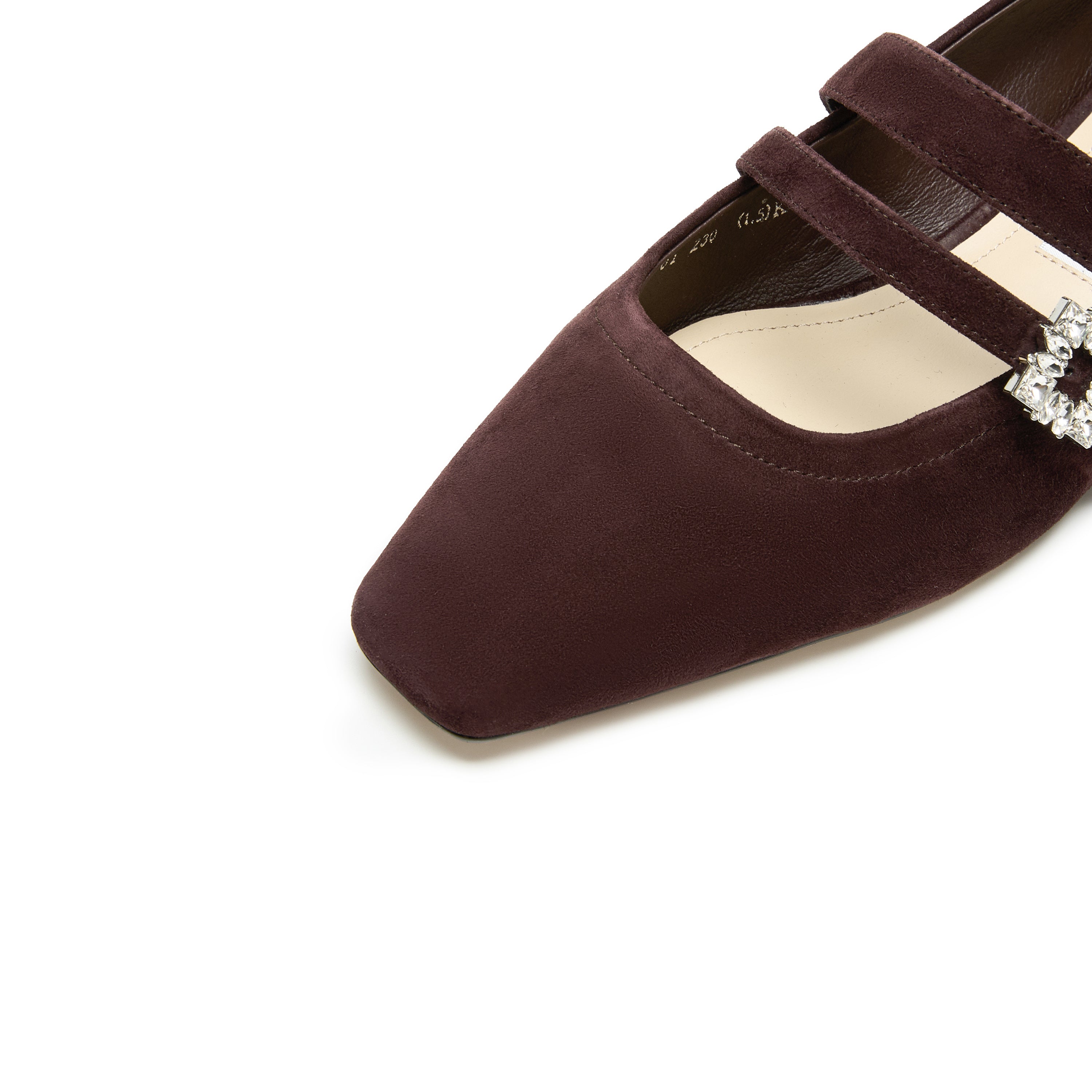 Wine Suede Double Crystal Buckle Mary Janes Flats
