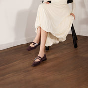 Wine Suede Double Crystal Buckle Mary Janes Flats