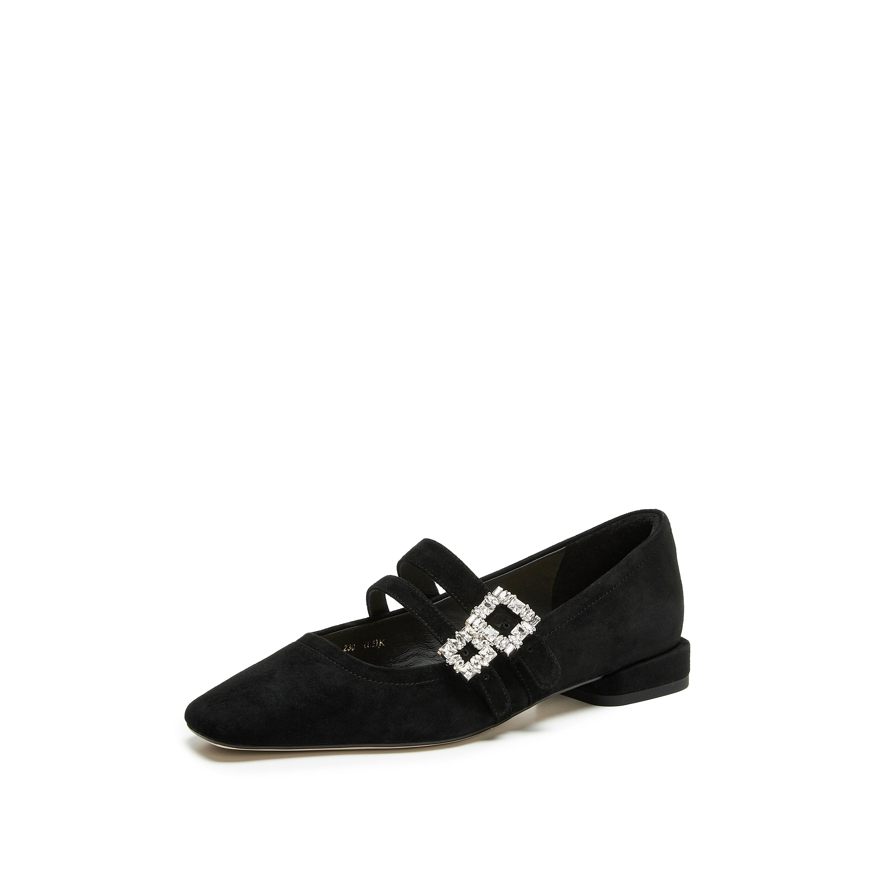 Black Suede Double Crystal Buckle Mary Janes Flats