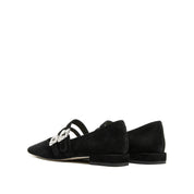 Black Suede Double Crystal Buckle Mary Janes Flats