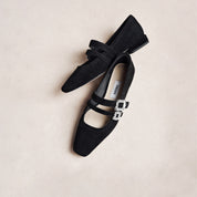 Black Suede Double Crystal Buckle Mary Janes Flats