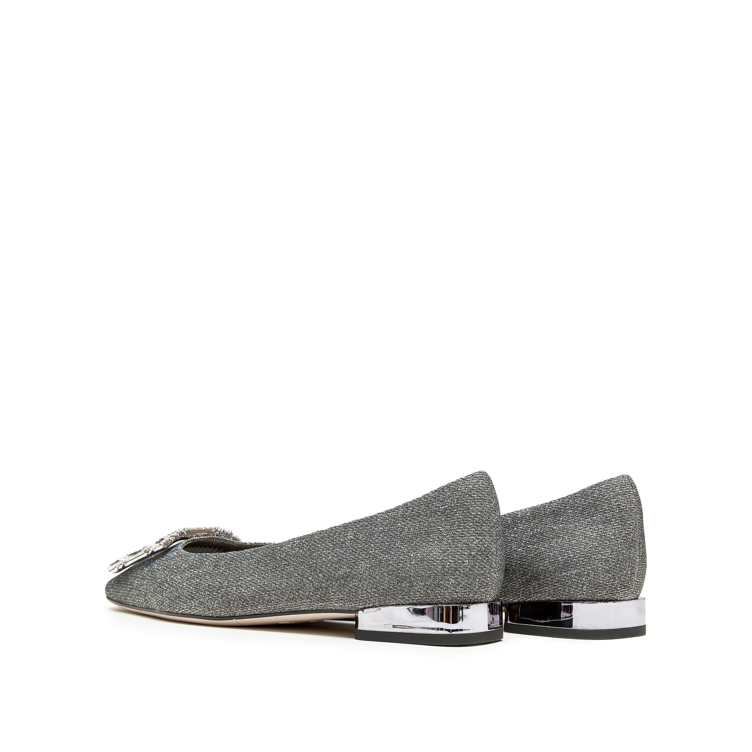 Glitter Crystal Square Buckle Low Heel Flats