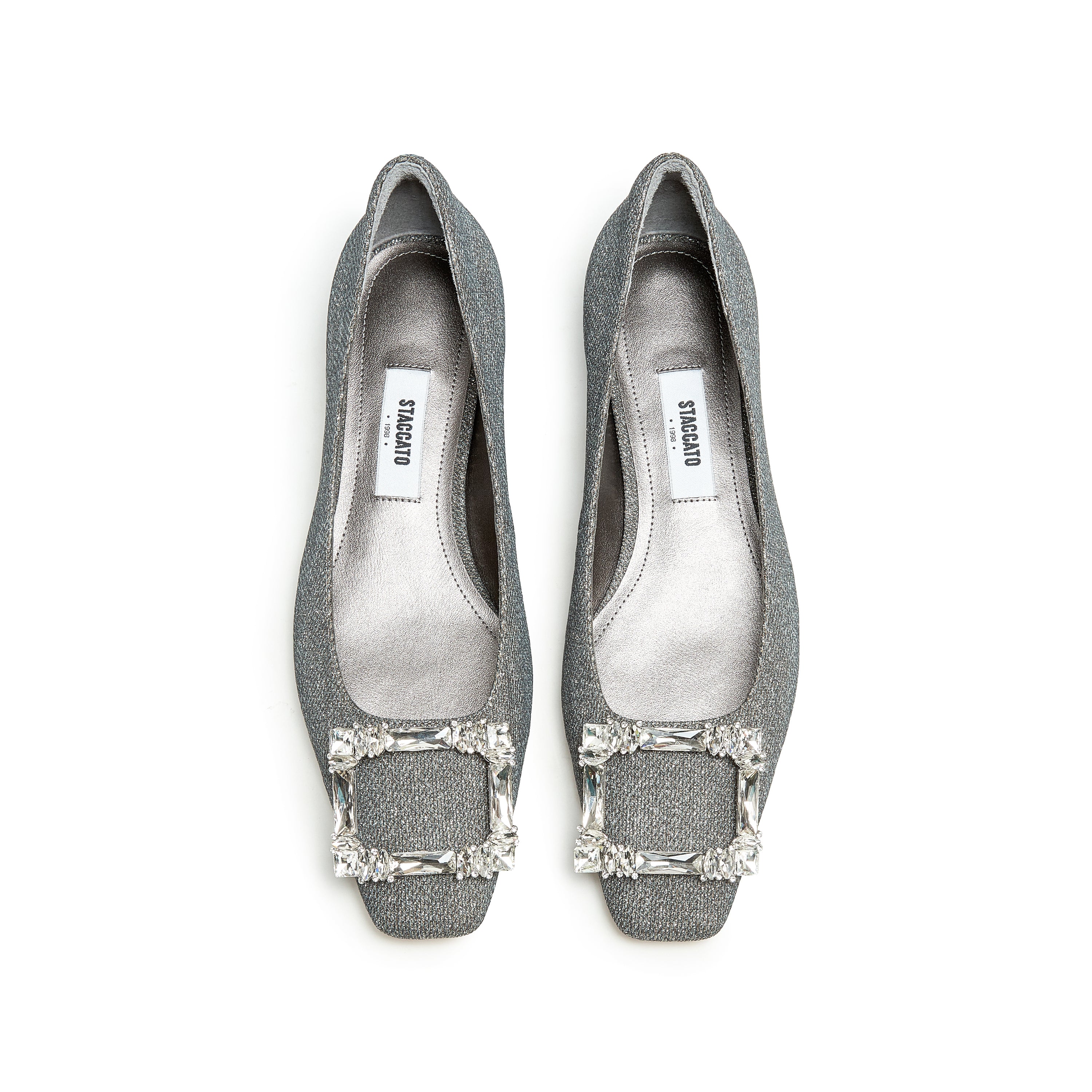 Glitter Crystal Square Buckle Low Heel Flats