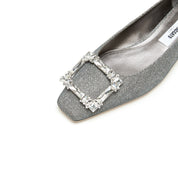 Glitter Crystal Square Buckle Low Heel Flats